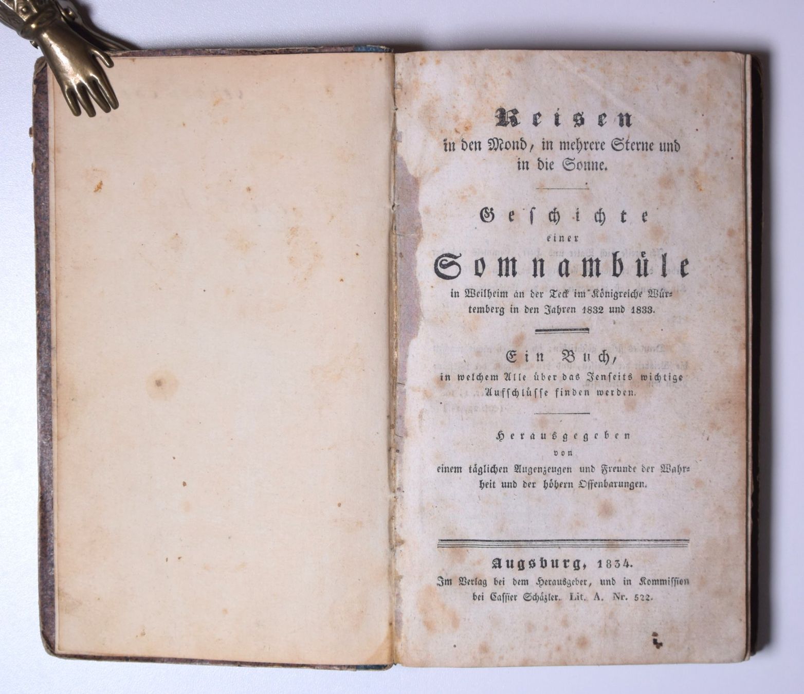 Libri: Geschichte einer Somnambule 1834. Erstausgabe. – Usato da Erschwil venduto da taglang