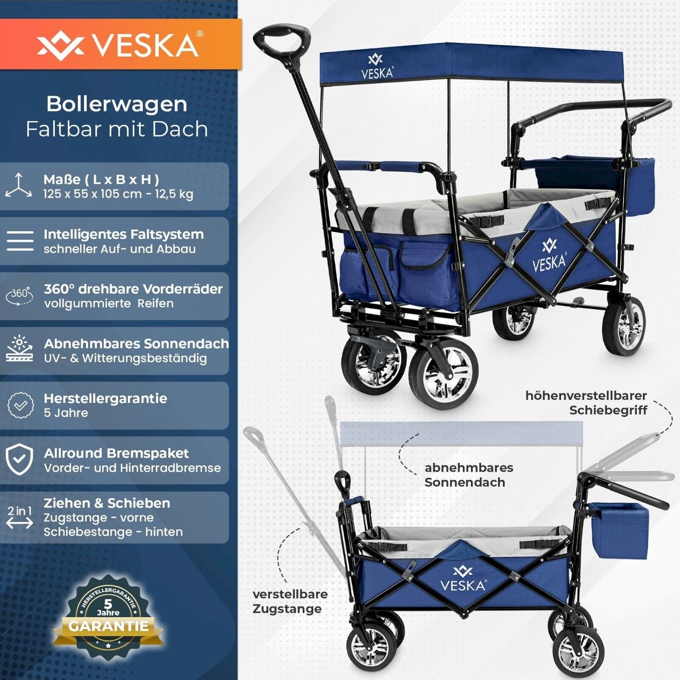 Altro per la casa: VESKA Bollerwagen faltbar anthrazit/grau – Nuovo e nell'imballaggio originale da Bottighofen venduto da zaap 1