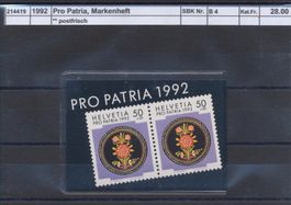 1992 Pro Patria, Markenheftchen, ** postfrisch