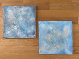 2 Abstrakte Acryl Gemälde auf Leinwand blau