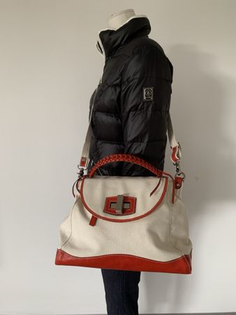 ABRO: Handtasche, Canvas/rotes Leder, NP 398.-, Top Zustand!
