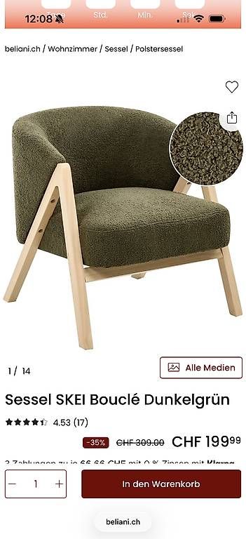 Sessel: Sessel Bouclé dunkelgrün – Gebraucht aus Thal von mel_b7n9 3