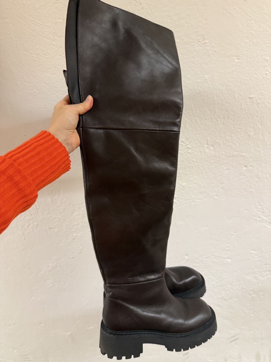 Scarpe da donna: Brown Leather Thigh High Chunky Boots - mango – Usato da Adliswil venduto da dai_yr5z 1