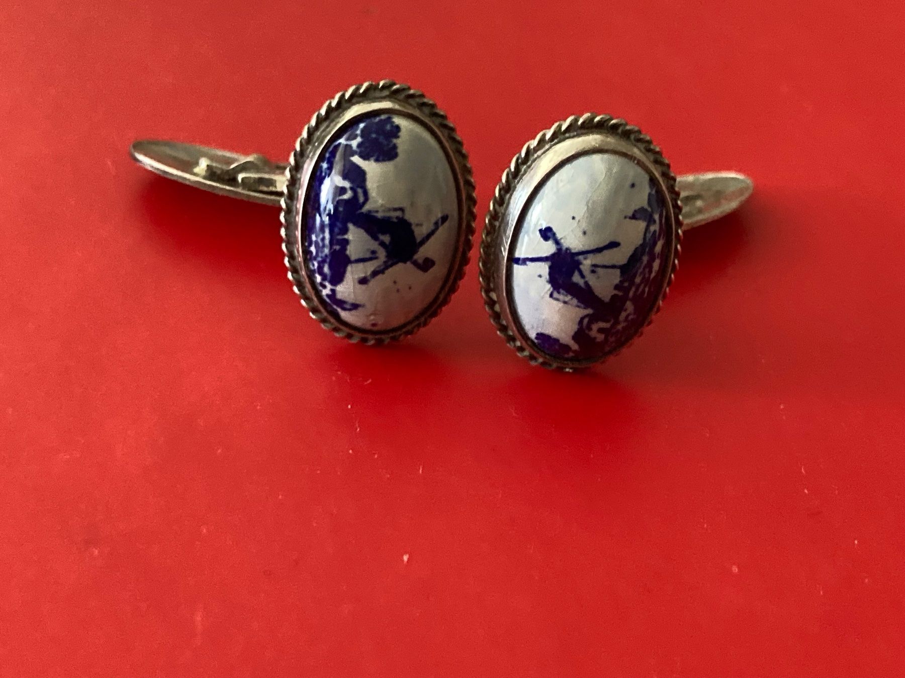 Boutons De Manchette Vintage Argenté Art Déco | Cufflinks Anciens En Métal, Occasion Bon état