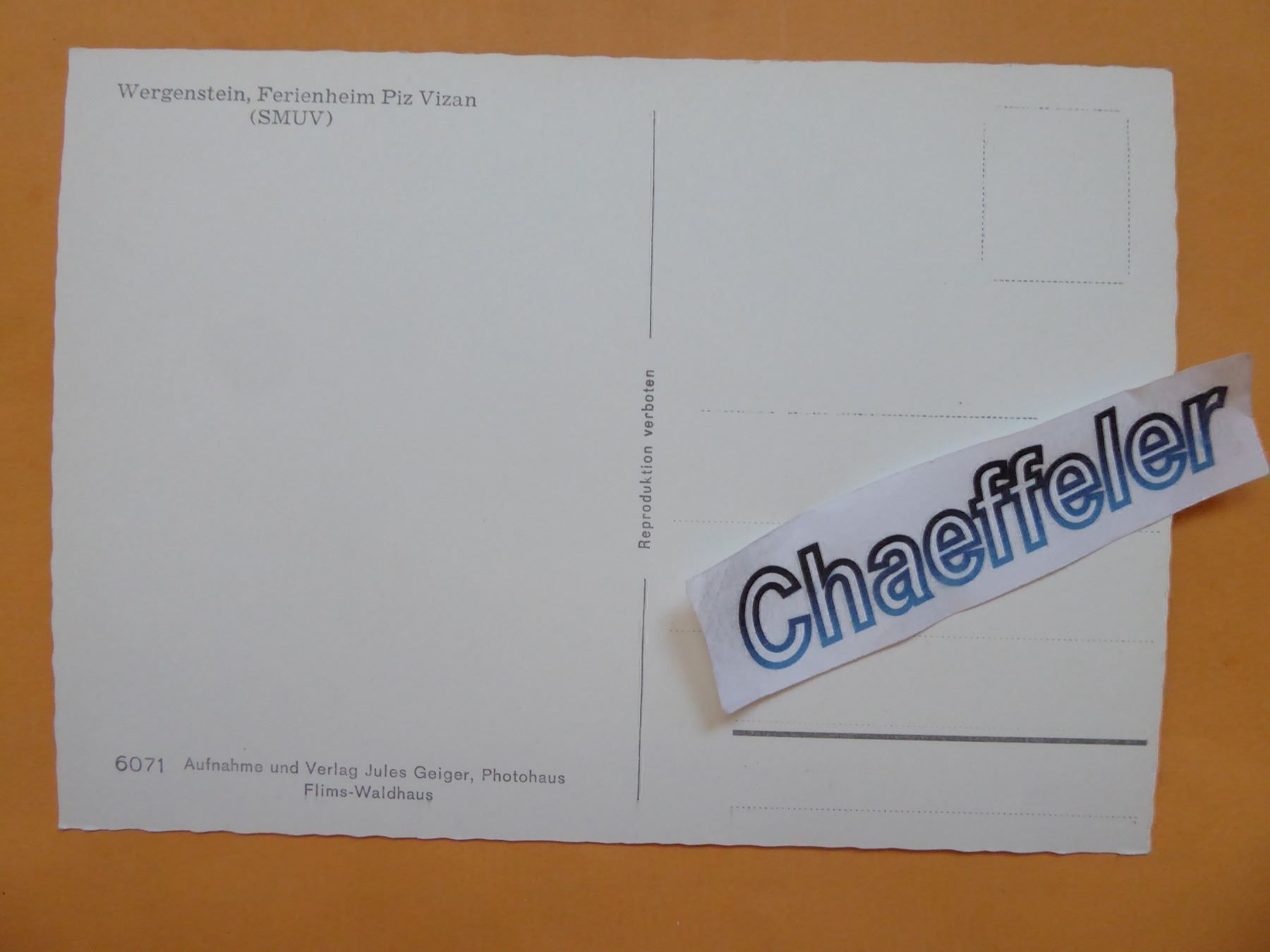Cartoline postali: Wergenstein, Ferienhaus Piz Vizan – Nuovo (secondo la descrizione) da Zürich venduto da Chaeffeler 1