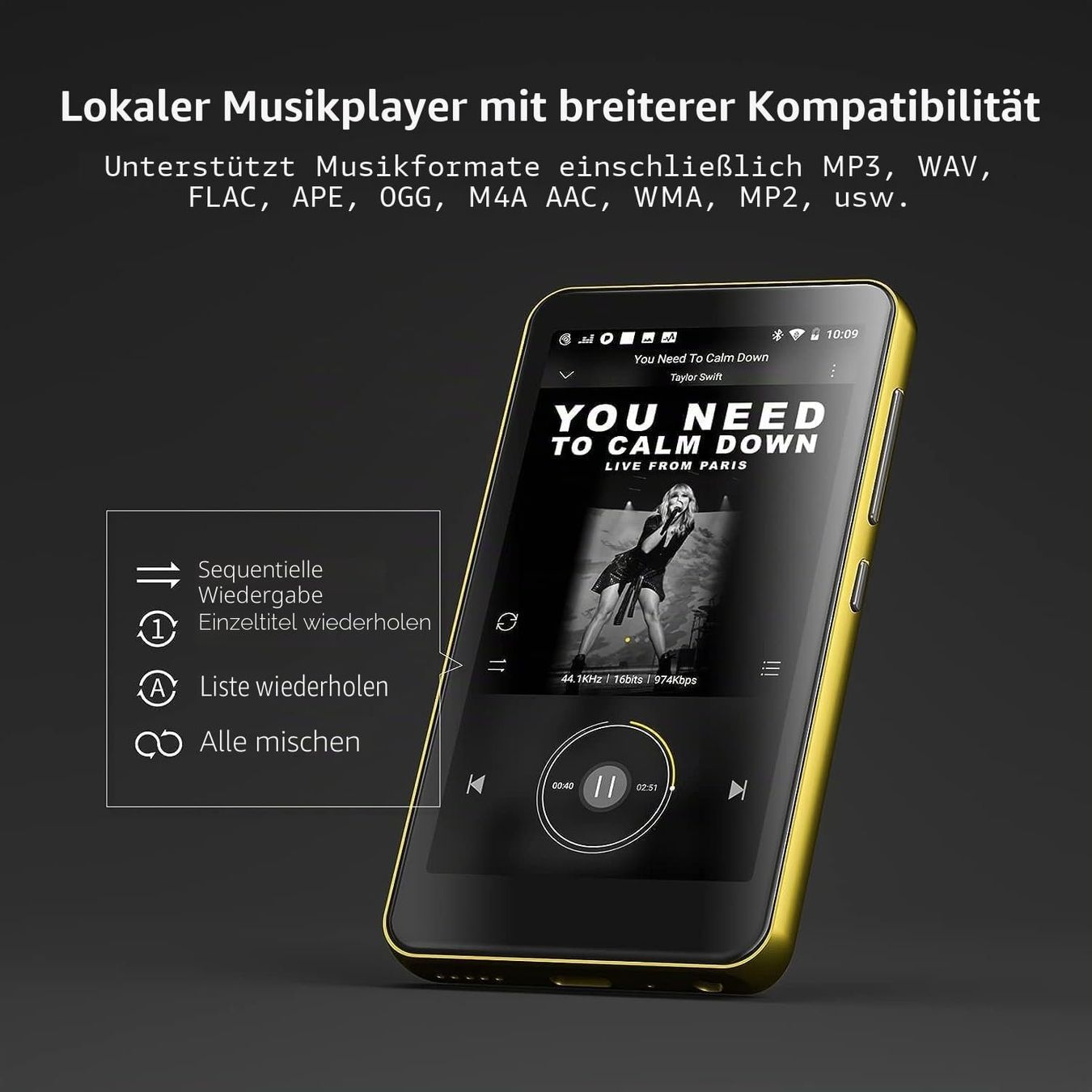 Lecteur media portable: MP3-Player mit Bluetooth und WLAN 4" Touchscreen HiFi Gold – Neuf avec emballage d'origine à Schaffhausen par Alvora 2