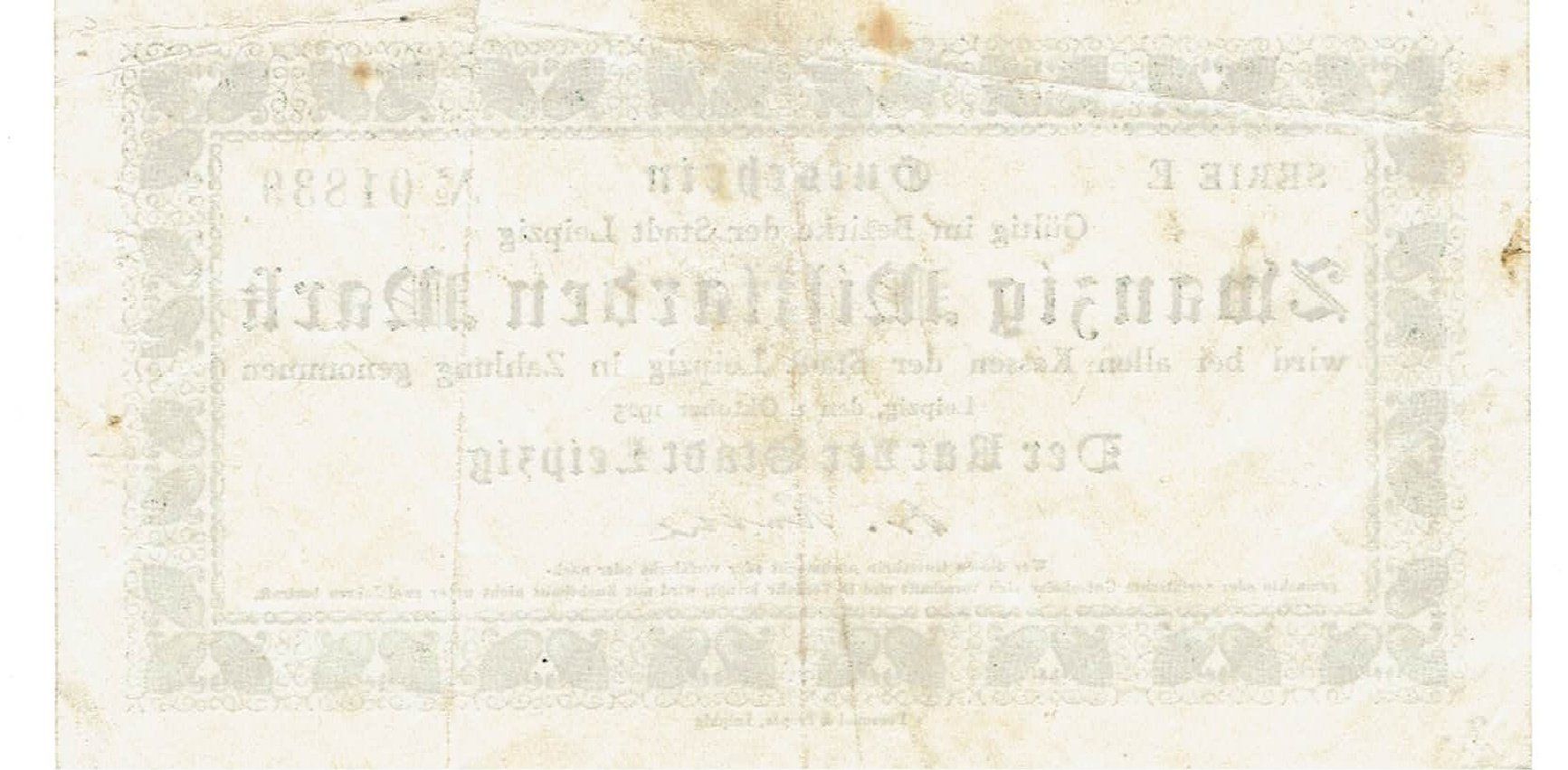 Billets de banque: Leipzig 20 Mrd.Mark Serie E 01.10.1923 VZ-VZ+ – D'occasion à Steffisburg par ber_8htf 1