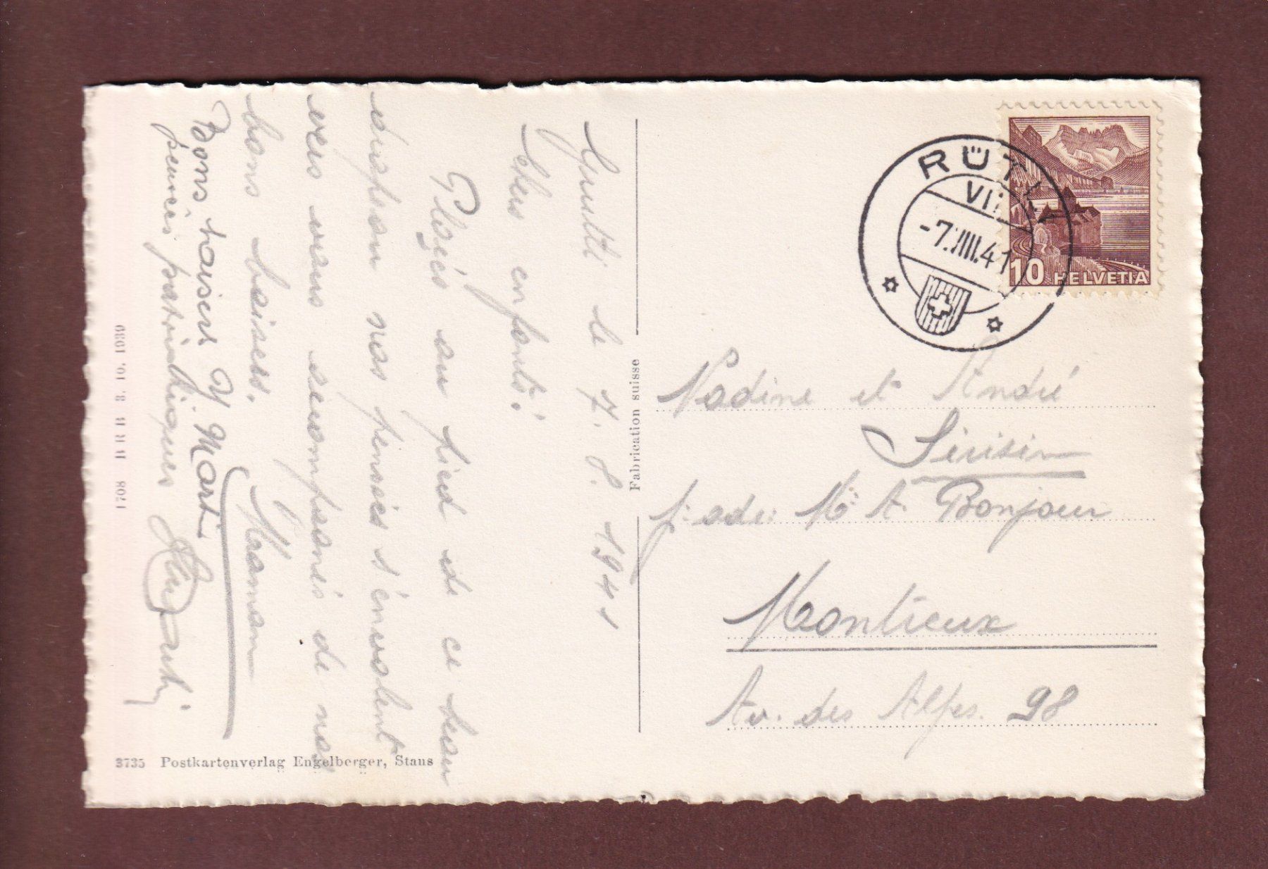 Cartoline postali: RÜTLIWIESE - 1941 – Usato da Pully venduto da nicecards-shop 1