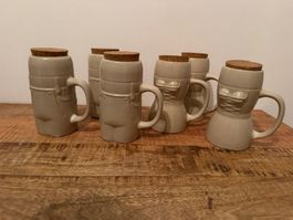 6x Keramikbecher Bierkrug 3 dl mit Korkdeckel, originell