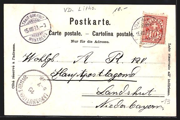 Cartoline postali: Montreux, Ortsansicht mit Halbinsel, Dam – Usato da Berlin venduto da bartko-reher 1