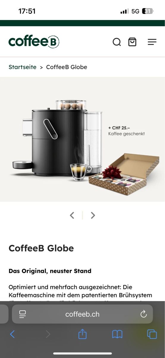Coffee B Macchine per caffè & Macchine per espresso: KaffeeB Globe: Schweizer Innovation, neuwertig, mit Kapseln! – Nuovo e nell'imballaggio originale da Zürich venduto da Oerlike 3