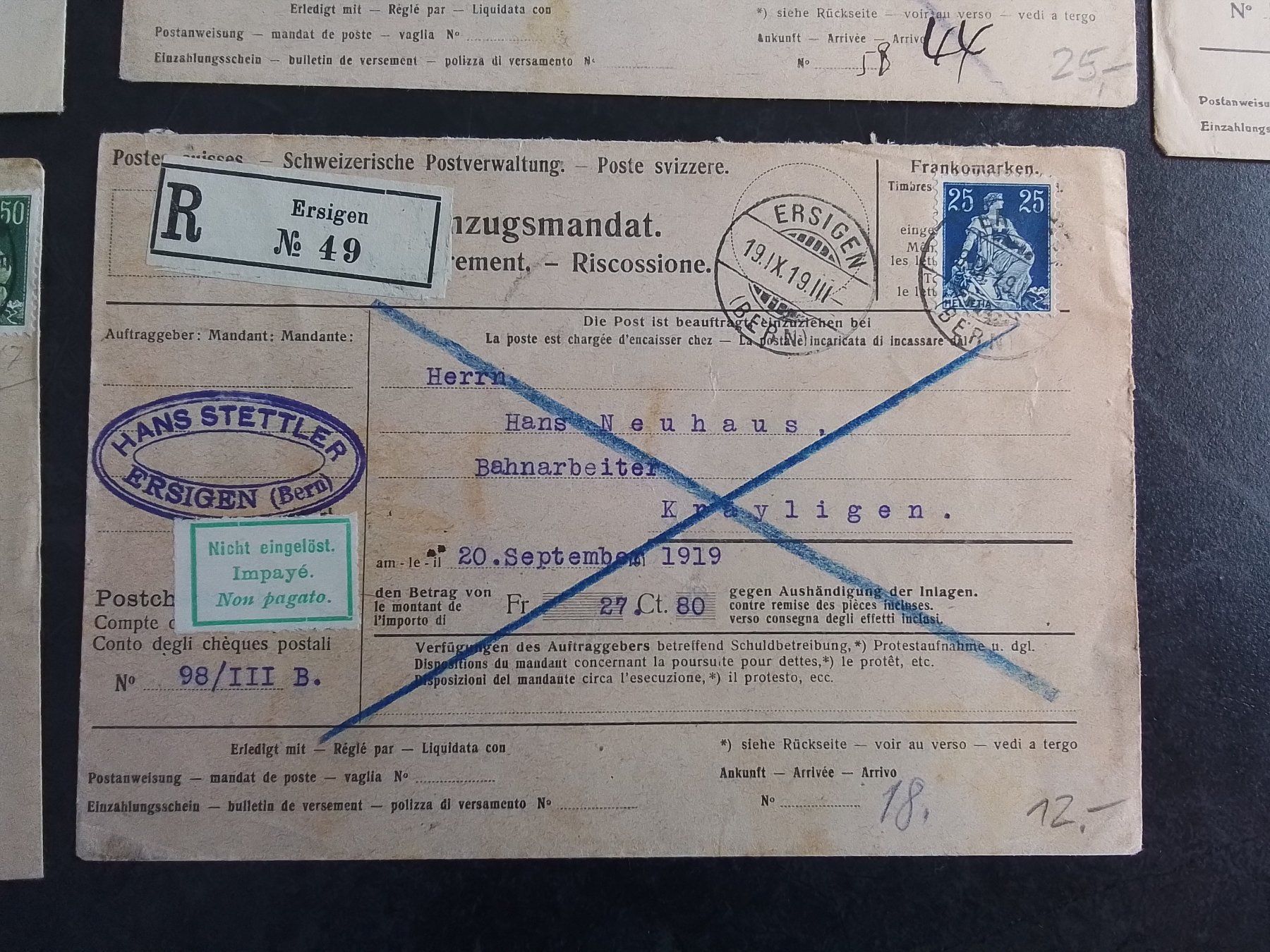 Tutti i francobolli: 7 Einzugsaufträge Sitzende Helvetia – Usato da Reichenburg venduto da Pipo-67 6