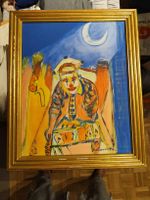 Tableau clown 1999 signé A. Logrouni cadre doré