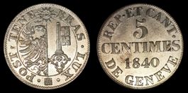 Genève (Canton) 5 centimes 1840 Billon HMZ 2-367a SUP