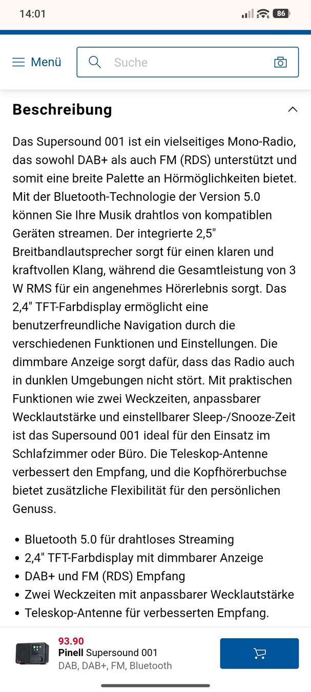 Radio: DAB+ Radio - neu – Nuovo (secondo la descrizione) da Ebikon venduto da brombomboli 1