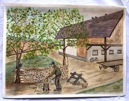 Naive Zeichnung - Tusch über Kreide - signiert