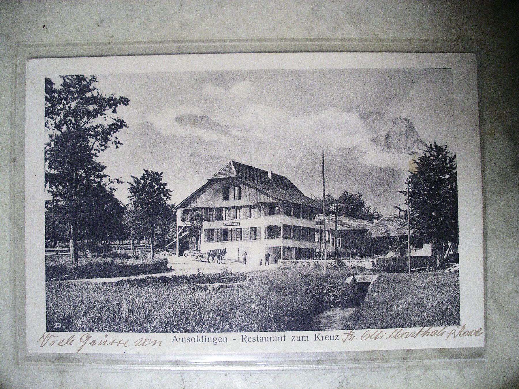 Cartoline postali: s/wAK  AMSOLDINGEN, Restaurant KREUZ – Usato da Oberhofen am Thunersee venduto da luuping99
