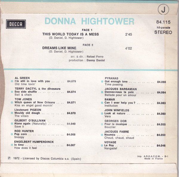 Dischi in vinile: Hightower Donna: This World Today Is A Mess 7" – Usato da Steinhausen venduto da Vilivinili 1