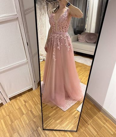 Abendkleid rosa Grösse 34/36 Spitze Tüll neuwertig