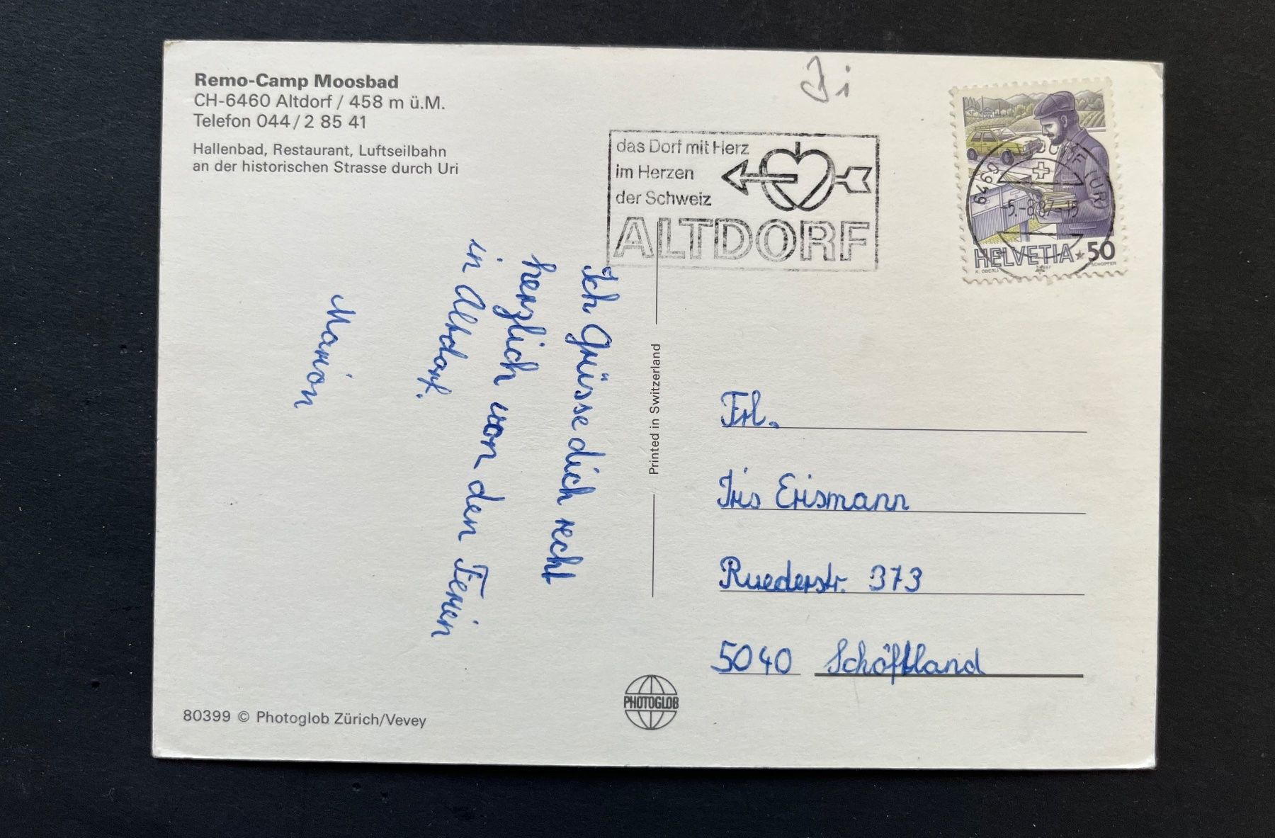 Cartoline postali: Altdorf Remo-Camp Moosbad, Hallenbad – Usato da Ostermundigen venduto da DaxKarten-75 1
