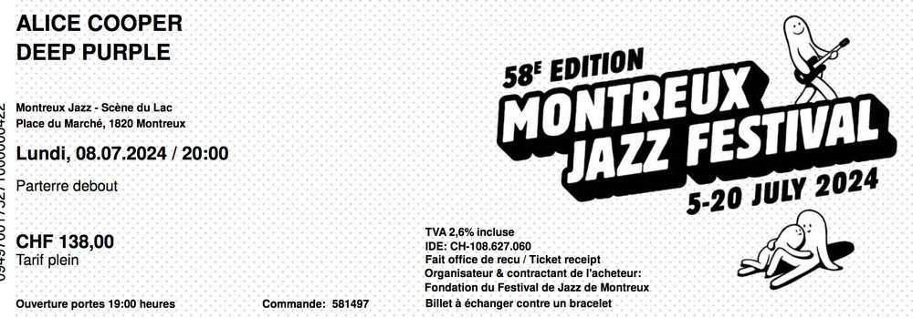 2 Tickets Deep Purple + Alice Cooper Jazz-Festival Montreux (Neu ...