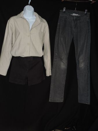 ensemble chemise et short rayé et jeans noir
