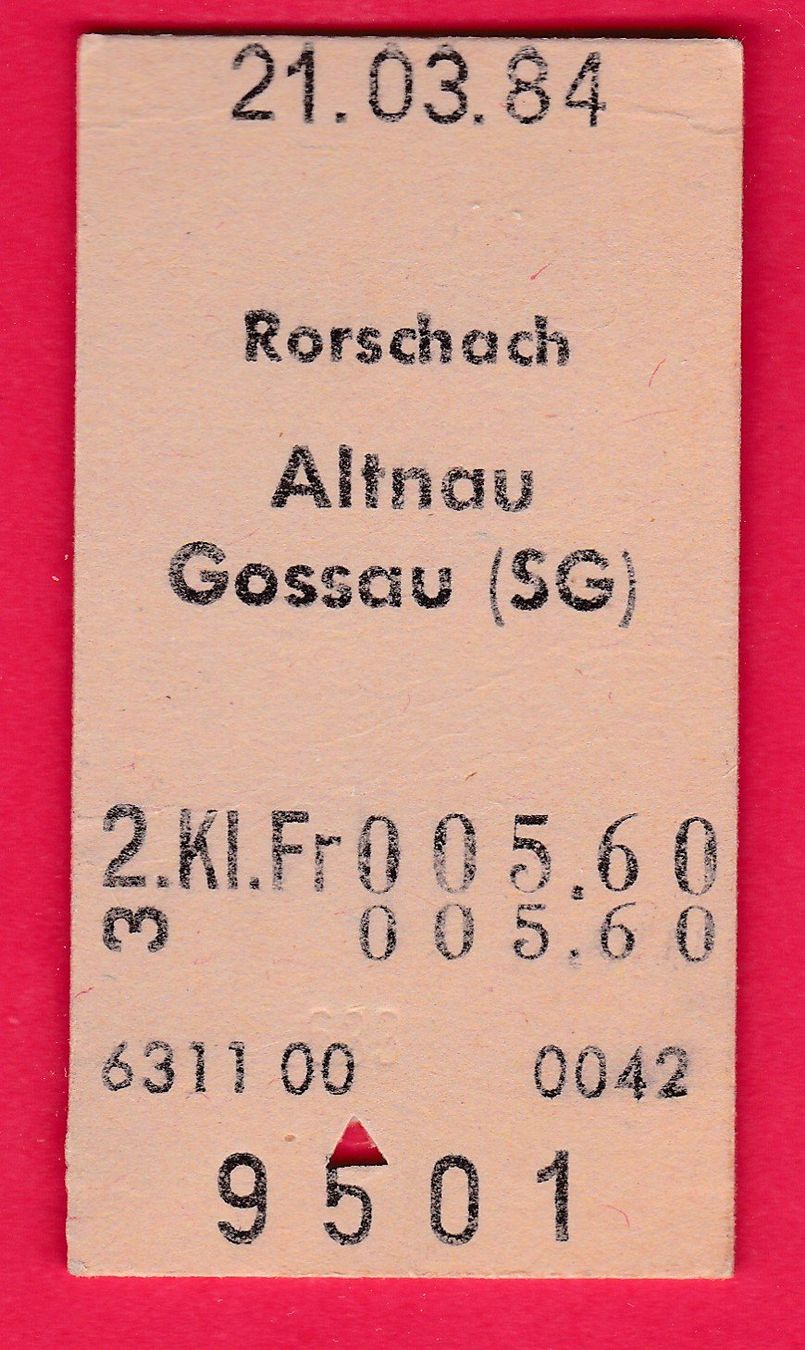 Tickets: KARTON BILLETT, RORSCHACH - GOSSAU, 2.KLASSE, EINFACH – Gebraucht aus Oberrieden von Gebirgsstelze
