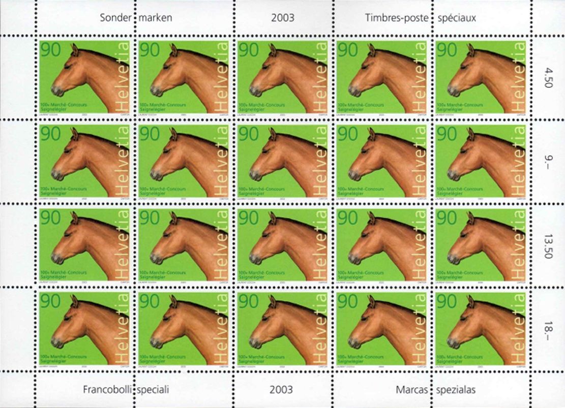Tutti i francobolli: Bogen Pferde - Marché-Concours Saignelégier** – Nuovo (secondo la descrizione) da Dottikon venduto da haeusibuh5