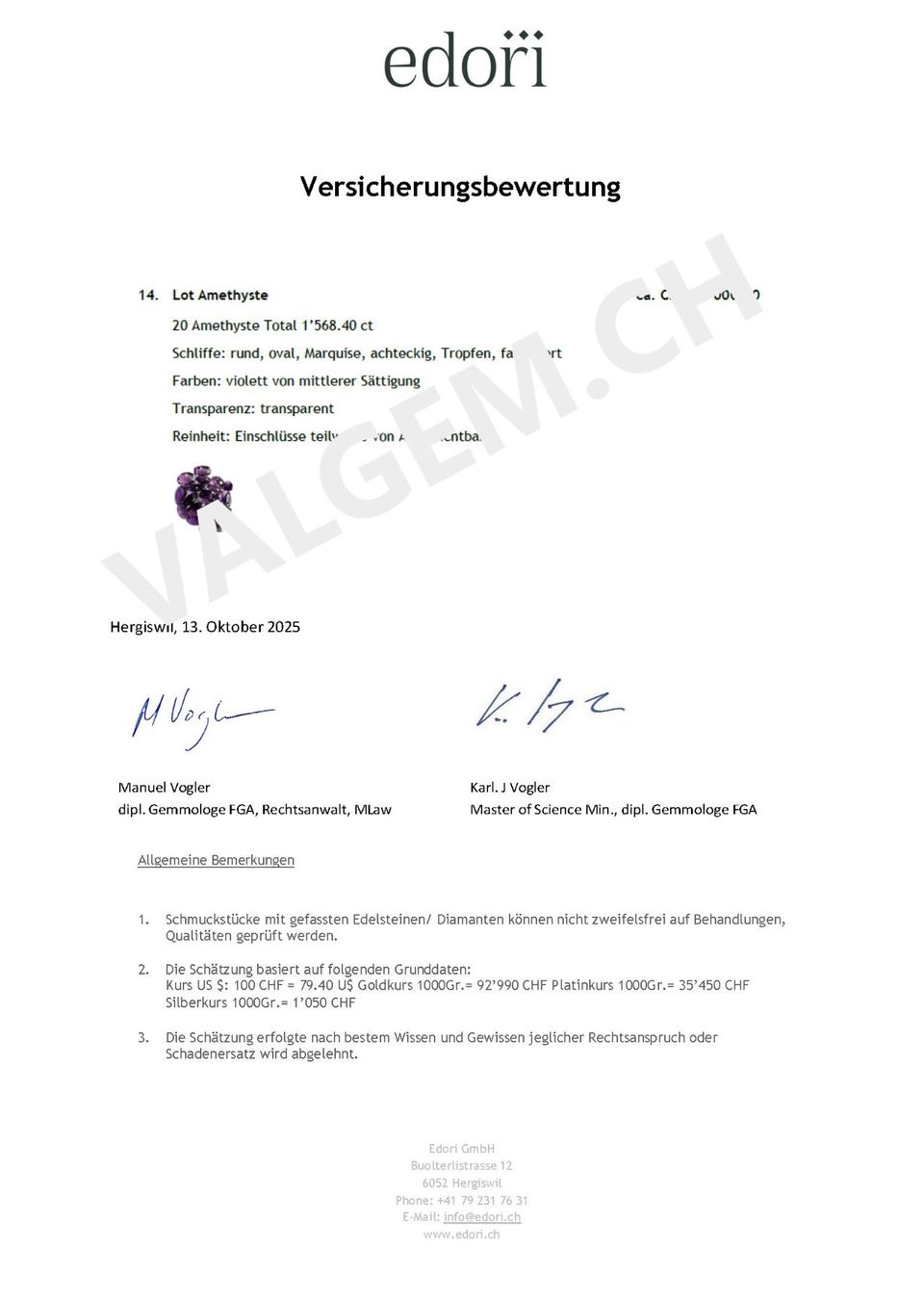 Pietre preziose: Améthyste 98.36 ct - CERTIFICAT 1'570.- Fr – Nuovo (secondo la descrizione) da Grimisuat venduto da Valgem 3