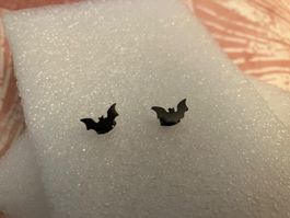1 Paar Edelstahl Fledermaus Ohrstecker, schwarz 7x11mm