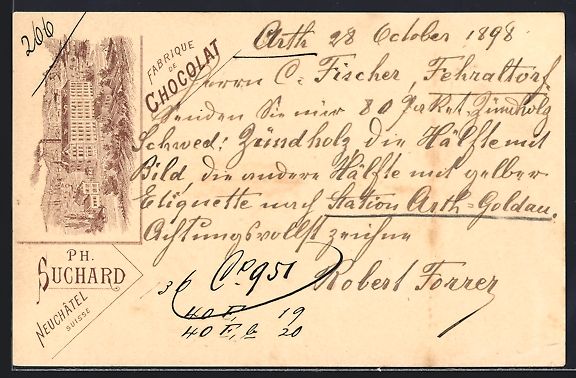 Cartoline postali: Litho Neuchâtel, Fabrique de Chocolat P – Usato da Berlin venduto da bartko-reher