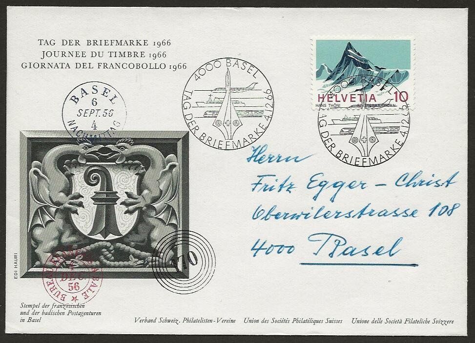 Tutti i francobolli: 1966 Brief Tag der Briefmarke Basel – Usato da Arlesheim venduto da kuhnphila