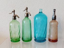 Vintage Siphonflasche blau grün  St. Moritz