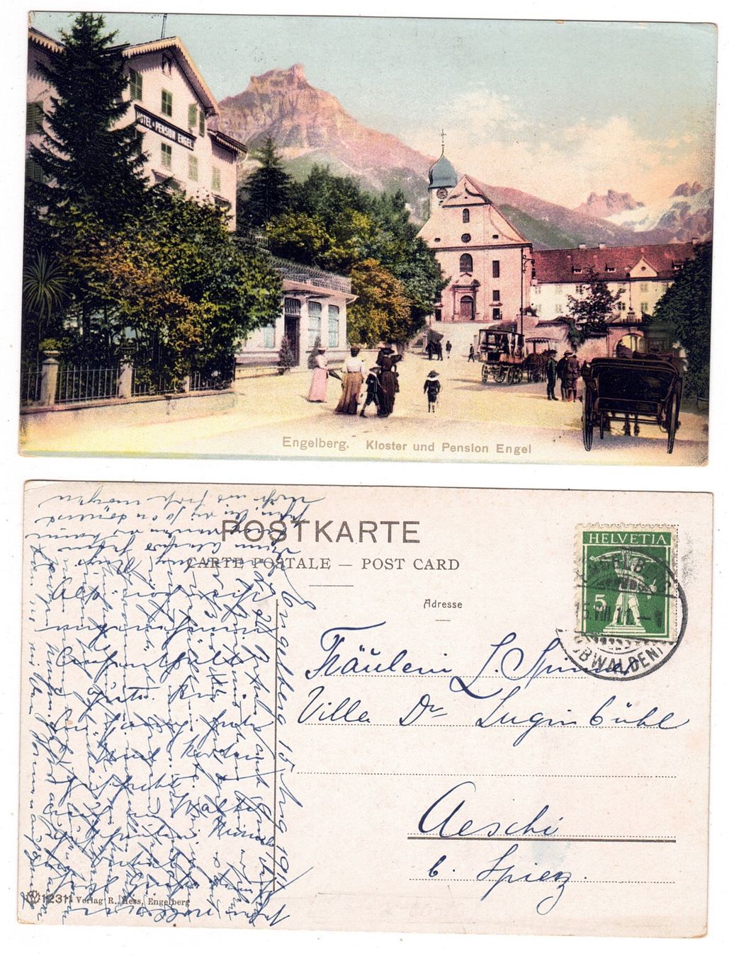 Cartoline postali: Engelberg, Kloster und Pension Engel – Usato da La Tour-de-Peilz venduto da amjust