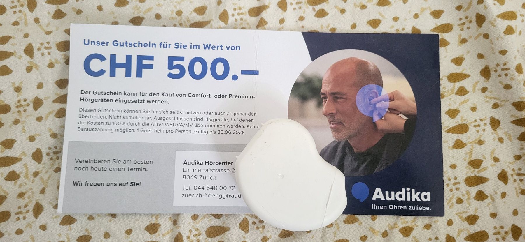 Attrezzature mediche: AUDIKA Hörgerät Gutschein 500.- – Nuovo e nell'imballaggio originale da Luzern venduto da Globi9
