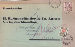 Drucksachen Paket Etikette mit 25Rp. und 25Rp. Strafporto