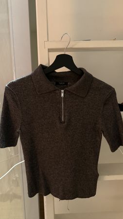Massimo Dutti grey knit polo top, size L. 6% cashmere