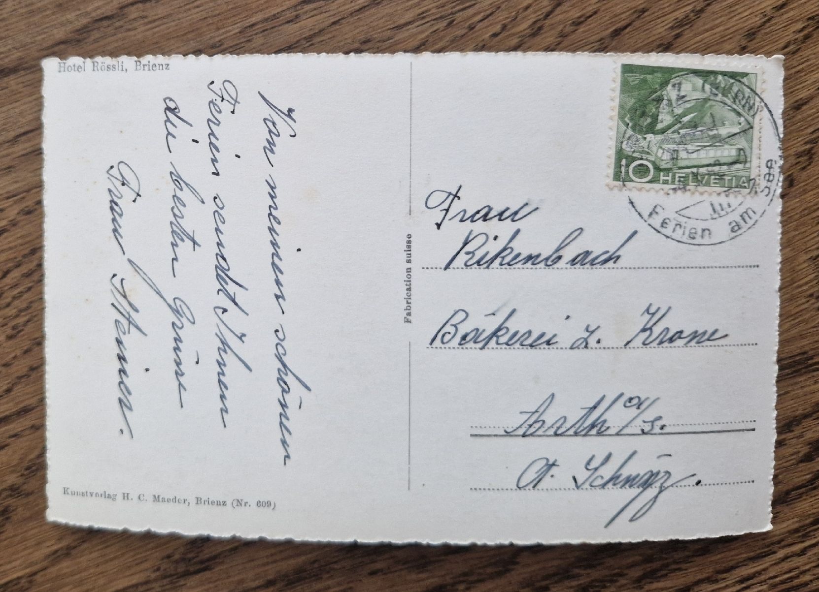 Cartoline postali: Brienz, Hotel Rössli 50iger Jahre – Usato da Ebikon venduto da Donar50 1