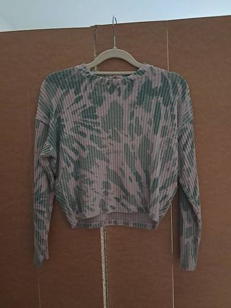 Gemustertes geripptes Crop-Top Grün/Lila 