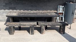 Gartentisch Set Holz schwarz 240x88cm gebraucht