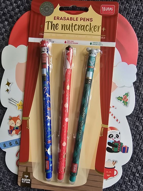 Legami Christmas Stickers & Erasable Nutcracker Pen Set (x3) (Neu und ...