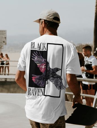 Tshirt Herren XL weiss Rückenmotiv Rabe krähe black