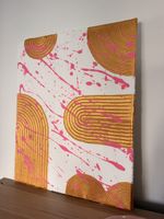 Abstract canvas painting gold pink white new condition