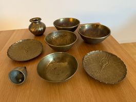 Vintage Messing-Set 8-teilig Schalen, Teller & Glocke / Deko