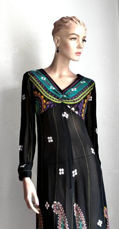 BOHO Maxi-Kleid in Schwarz mit Paisley Muster