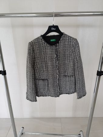 Benetton Bouclé-Jacke, Schwarz/Weiss, Gr. XS, Top Zustand!