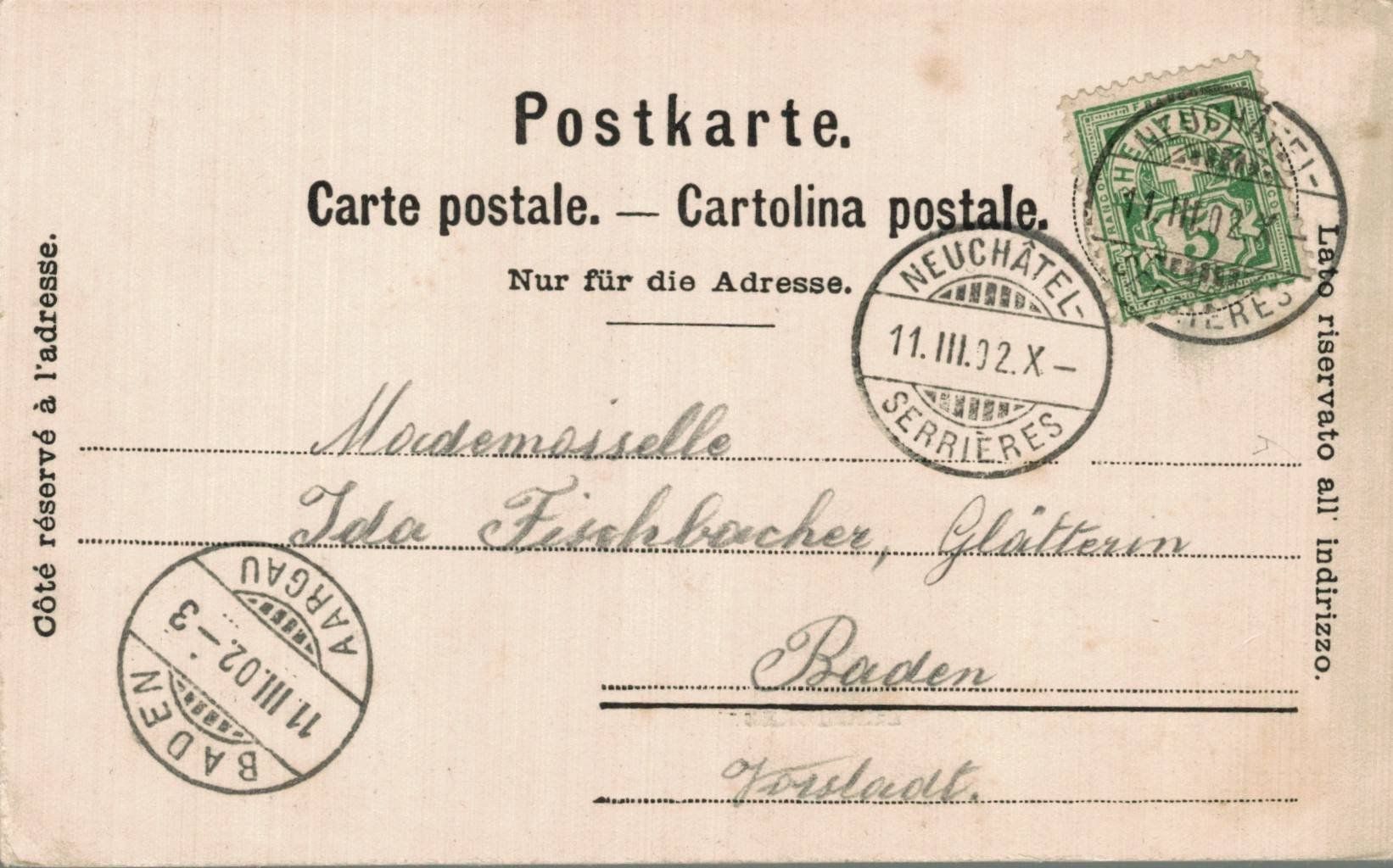 Ansichtskarten: Antike Ansichtskarte Serrières NE, mit Stempel 1902 – Gebraucht aus Luzern von Kartenansicht 1