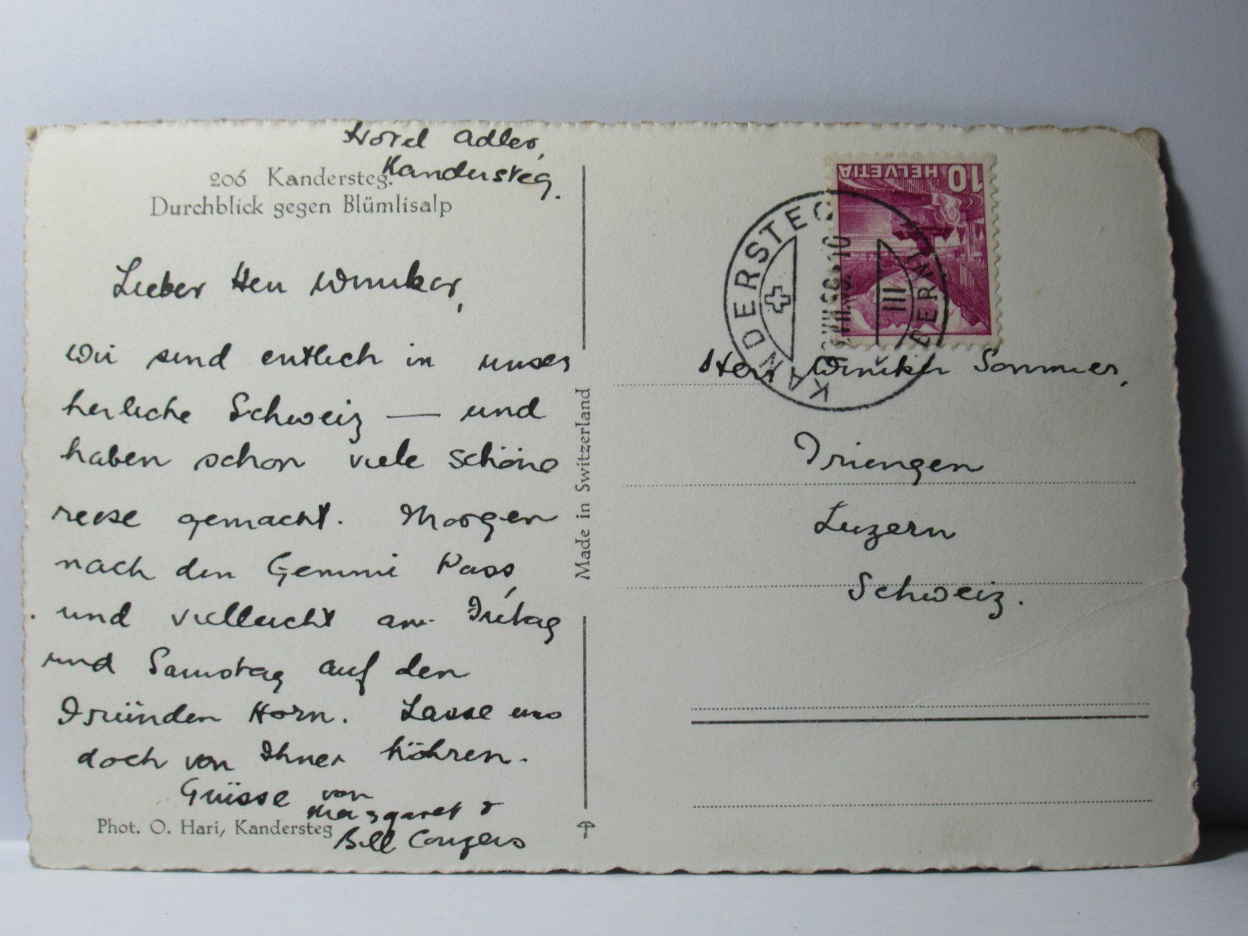 Cartoline postali: Kandersteg , Blick gegen Blümlisalp 1939 – Usato da Grenchen venduto da Bluemchen1900 1