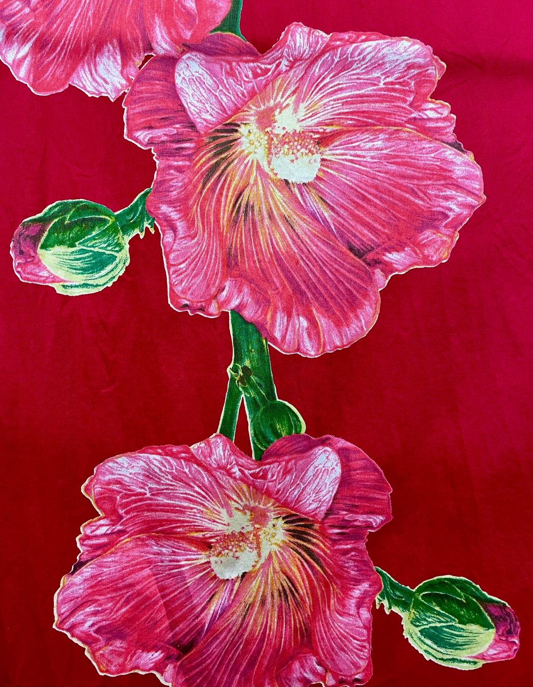 Tessuti: 4 Grosse Fabric-Frontline Soffstücke Malvenmuster rot/rosa – Usato da Zürich venduto da Popcorn-Vintage 2