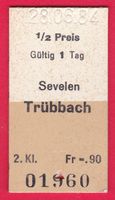 KARTON BILLETT, SEVELEN - TRÜBBACH, 2.KLASSE, EINFACH, HALBT